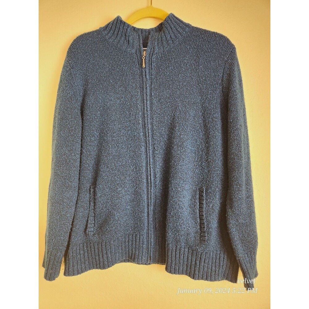 Karen Scott Sweater Womens lounge Dark‎ Blue Full Zip Long Sleeve shacket